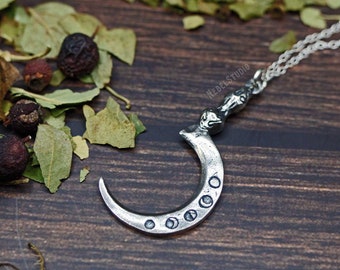 Sickle Silver Pendant Boline with moon phases