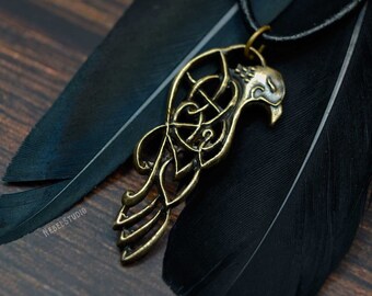 Crow Celtic knot bronze pendant