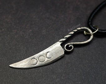 Athame pendant Silver with moon phases