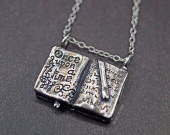 Book silver pendant Once upon a time