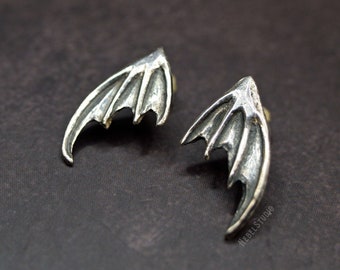 Silver earrings Dragon Bat Demon wings Medium size