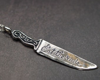 Knife pendant or pin Eat the Rude silver or bronce