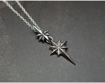 Silver double star pendant "Ad Astra" medium size