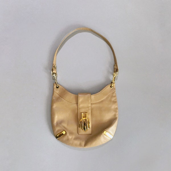 Vintage 70's / 80's Susan Gail Tan Leather Hobo Purse / Handbag / Bag Gold Hardware