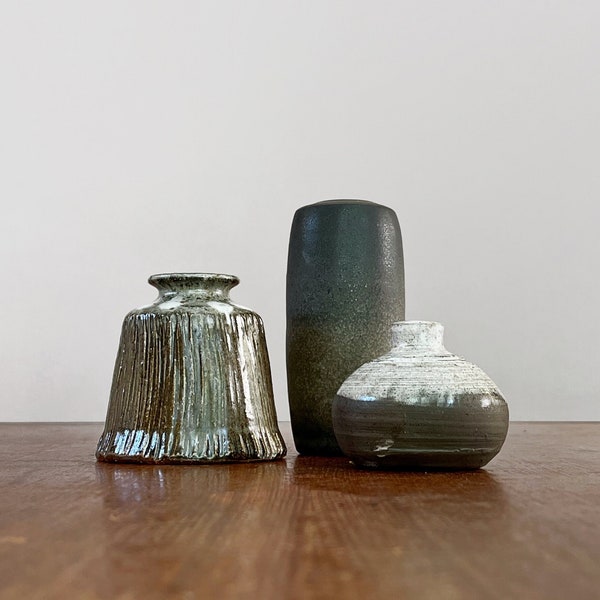 Choose One or All Three (3) Small Vintage Weed Pots Signed Studio Pottery Ceramic Vases Mini Collection Samuel Calder Danish Stoneware