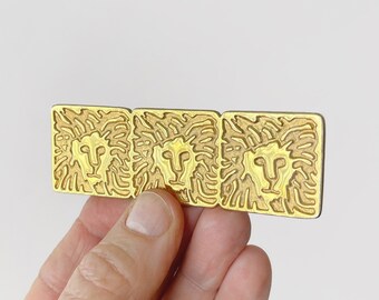 Vintage 70's 80's Anne Klein Gold Tone Lion Face Logo Bar Pin Pinback Brooch