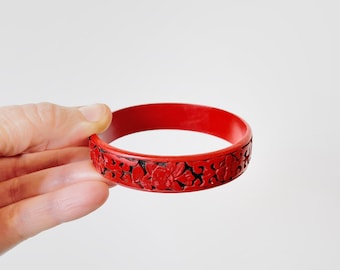 Vintage Red and Black Cinnabar Bangle Bracelet