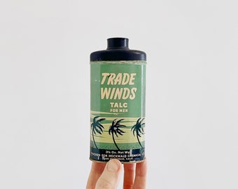 Vintage Trade Winds Talc For Men Full Damaged Metal Bottle Container 3.5 oz California Circa 30's 40's