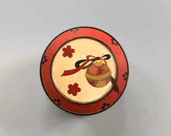 Boîte à couvercle ronde vintage du milieu du siècle japonais moderne rouille / orange / laque noire