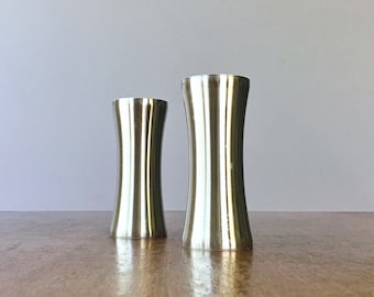 Large Mid Century Foley Stainless Steel Salt and Pepper Shakers Atomic / Danish Modern Styling
