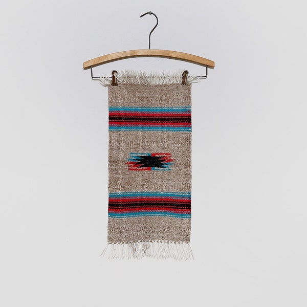 Small Vintage Chimayo Ortega's Handwoven Wool Table Topper / Runner Gray Turquoise Blue Red New Mexico Southwestern Decor 2 Available