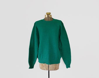 Vintage Rich Green Wool Jantzen Knit Crew Neck Pullover Sweater Women's XL Extra Large Men's Medium Classic Minimalism Circa 1970's