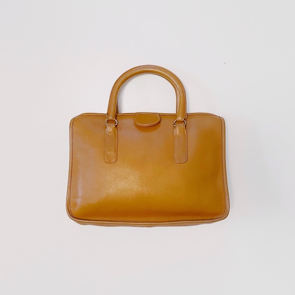 Vintage Circa 1970's Bonnie Cashin for Meyers Orange Brown Leather Zippered Bag Handbag Small Briefcase Purse Tabs Glove Tanned Calfskin