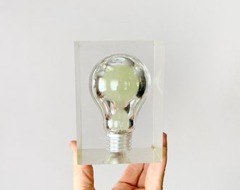 Vintage Pierre Giraudon Lucite / Resin / Acrylic Glow in the Dark Phosphorescent Ampoule Lightbulb Sculpture Paperweight Object