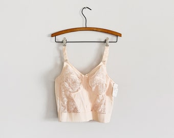 Vintage Sky Bali 38C Peach Pale Pink Beige Lace Longline Pinup Bullet Bra Soft Cup with Boning Bustier Top NWT NOS 3300 Lingerie