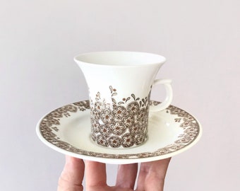 Vintage Mid Century Arabia "Veronica" China Cup / Saucer Designed by Inkeri Leivo Brown Flowers Excellent Condition