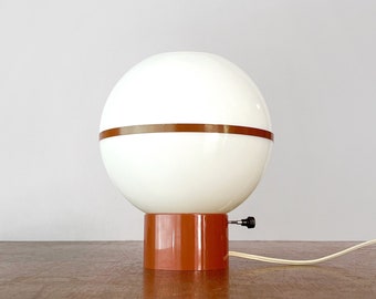 Vintage Circa 60's 70's White / Brown Round Plastic Globe / Sphere / Orb Lamp Italian Modernist Style Standard Bulb / Plug