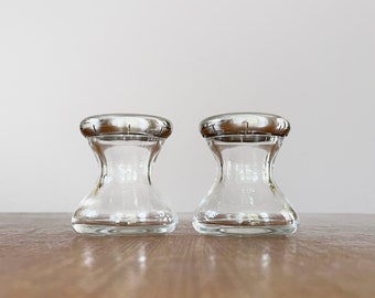 Pair of Vintage WMF Glass and Chrome Salt / Pepper Shakers "Max and Moritz" Wilhelm Wagenfeld Design German Bauhaus Style Circa 1950's