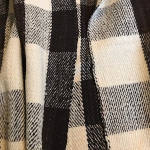 Vintage Handmade Hand Woven Wool Stadium / Sofa / Throw Blanket Natural Cream / Brown Plaid Checks Pattern 60"x70" Hygge Twin