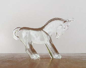 Vintage Kosta Boda Zoo Clear Glass Donkey Figurine / Paperweight Collectible Swedish Modern Animal Attr Hoglund or Vallien