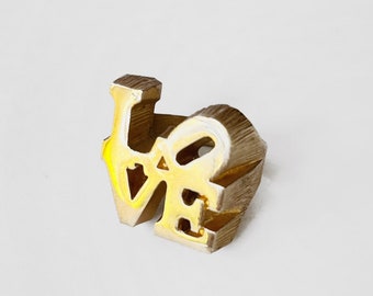 Vintage 70's Robert Indiana Gold Tone Love Statement Cocktail Ring Choose 6.5 or 4.5 Pop Art Icon Ultima II Charles Revson