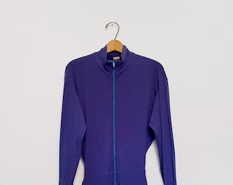 Vintage U.S. Made Patagonia Capilene Body / Union Suit Dark Blue Purple Full Zip Long Sleeve Mock Turtleneck Medium Circa 1980's Early 90's