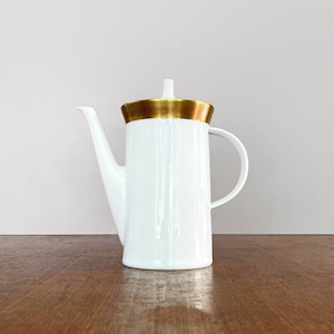 Vintage Rosenthal Coffee Pot White Porcelain with Gold Rim Hans Theo Baumann German Germany MCM Mid Century Modern Studio Line Teapot Ascot