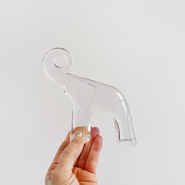 Vintage 70's Kosta Boda Swedish Glass Elephant Zoo Animal Figurine Paperweight Sculpture Bertil Vallien Design Sweden Scandinavian Modern