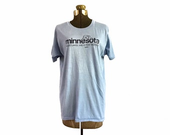 Vintage 80's Minnesota 10,000 Lakes and a few Weirdos T-Shirt T Shirt Worn Blue Men's Small Women's Medium