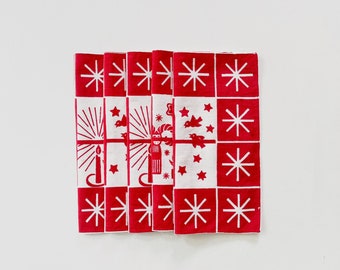 Vintage Swedish / Scandinavian Holiday Yule Christmas Red and White Cotton Napkins Set of Five (5)