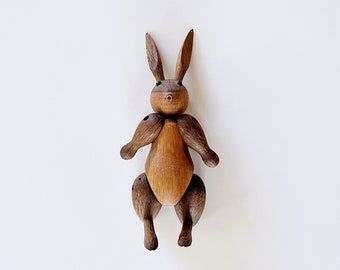 Authentic Vintage Mid Century Kay Bojesen Articulating Danish Oak Wood Rabbit Animal Figurine 1957 Denmark