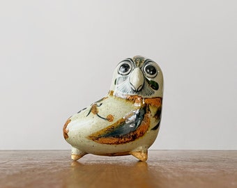 Small Vintage Jorge Wilmot Mexican Modern Folk Art Pottery / Ceramic Owl / Bird Figurine / Sculpture Signed W Made Circa 70's Mexico