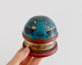 Incredible Polish Polychromed Gilded Wooden Box Commemorating Copernicus Birth Hand Painted Round 1973 500 Years Astronomy Solar System Sun