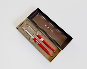 Vintage Parker Pen and Mechanical Pencil Set No 0-1310695 Red and Silver with Scapa Insignia