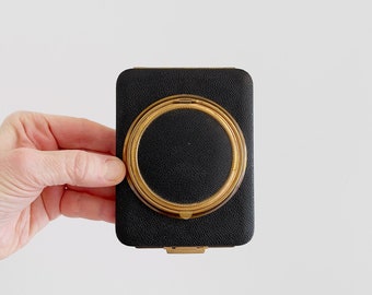 Vintage Lin Bren Black Faux Leather / Gold Tone Cigarette Case Powder Compact with Mirror Circa 1940's Unused Makeup Case Hard Wallet Lined