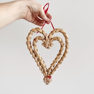 Vintage Swedish Plaited Straw Heart Hanging Ornament 9" Scandinavian Multiple Available