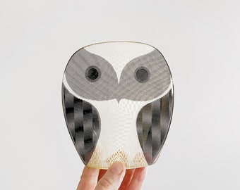 Large Vintage Mid Century Palatnik Lucite Op Art Black and White Owl Figurine Sculpture Brazil