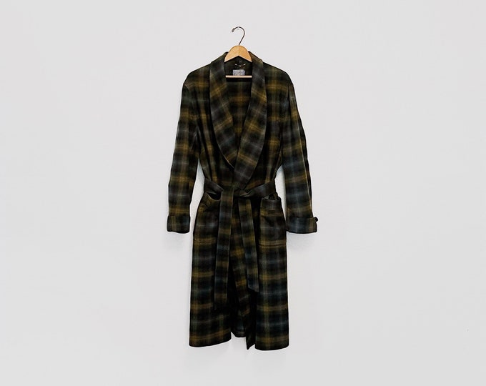 Vintage Pendleton XL Wool Robe Dark Olive Green Blue and Black Woven ...
