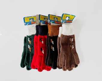 Choose One Pair NOS Vintage 1970&#39;s &quot;Snow Country&quot; Knit Winter Gloves Size Women&#39;s Extra Small XS or Child&#39;s Kid&#39;s Red Green or Browns