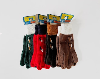 Choose One Pair NOS Vintage 1970's "Snow Country" Knit Winter Gloves Size Women's Extra Small XS or Child's Kid's Red Green or Browns