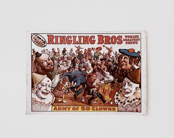 Original Vintage 1960 Ringling Bros Army of 50 Clowns Circus World Museum Mini Poster Wall Art