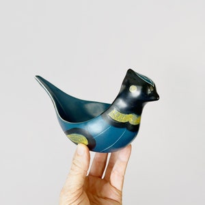 Vintage Mid Century Danish Modern Jie Gantofta Pottery Ceramic Bird Bowl Kurt Nilsson &quot;Grönvipa&quot; Design Teal Blue Black Glaze Made in Sweden
