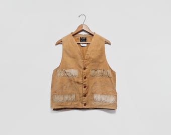 Vintage Cotton Canvas Utility Hunting Vest Circa 1960's U.S. Made Work Wear Large
