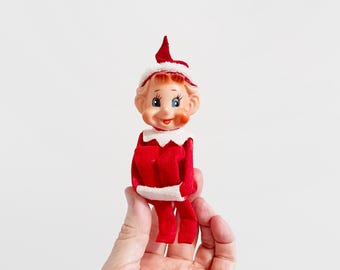 Milieu du siècle vintage Lutin Hugger Elf Adorable Noël vacances décoration ornement blanc et rouge Japon