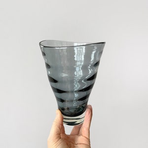 Mid Century Vintage Finnish Cased Glass Vase Designed by Runar Engblom for Riihimaen Lasi Oy Smoke Gray Made in Riihimaki Finland