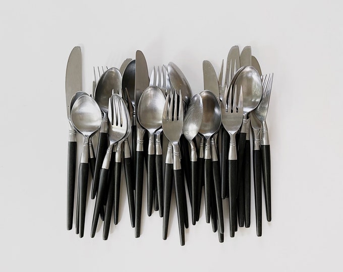 Lot of 1960's Mid Century Japanese Modern Stainless / Black Handles