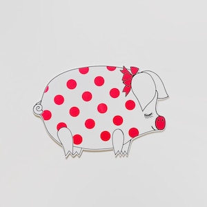 Vintage Neon Pink and White Vinyl Spotted Pig Placemat / Place Mat Charming Polka Dots