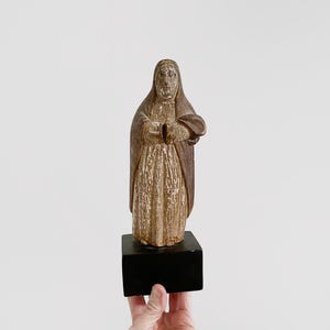 Vintage Spanish Colonial Hispano Philippine Carved Wood Polychrome Female Santos Saint Sculpture Antique Religious Art Figurine 17th Century