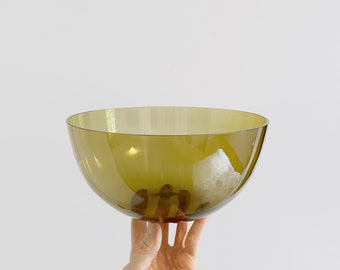 Vintage glazen kom Attr Kaj Franck voor iittala Nuutajarvi Notsjo 1329 doorschijnend bruin olijf medium portie fruit display 8,5" diameter