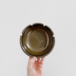 Vintage Mid Century Heath Ceramics Four (4) Slot Ashtray Ash Catcher Dark Olive Green with Metallic Exterior Large